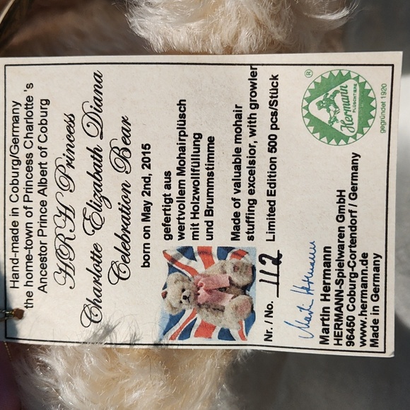 Hermann LE Princess Charlotte Mohair Teddy Bear - Picture 4 of 10